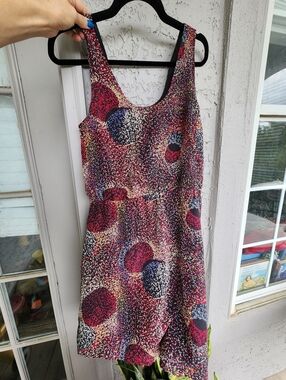 Eliot For Madewell Silk Colorful Polka Dot Sleeveless Dress, Pink Multi Sz 2